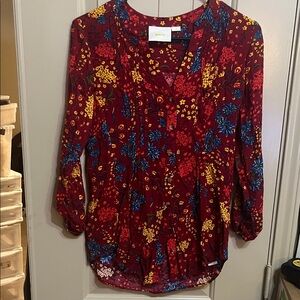 Maeve Multicolor Floral Blouse - Burgundy, Blue, Yellow